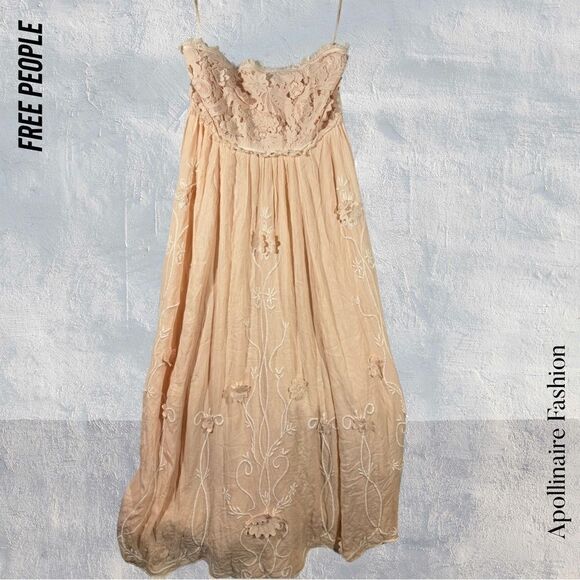 FREE PEOPLE ROSA FLORAL APPLIQUÉ MAXI DRESS IN PEACH NWT M - Picture 9 of 11